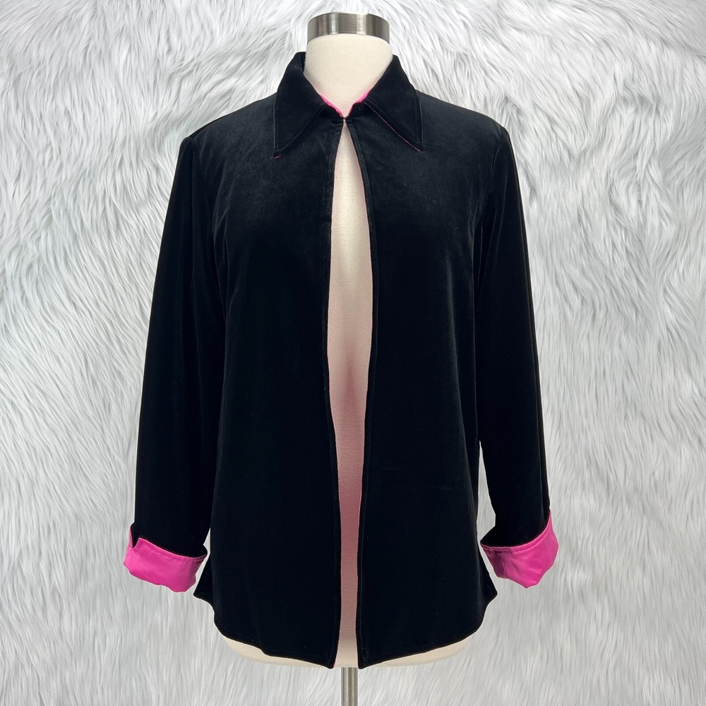 Ronni Nicole Ouida VTG Y2K‎ Black Velvet S Pink Lined Dressy Shirt Jacket Party - Picture 2 of 16